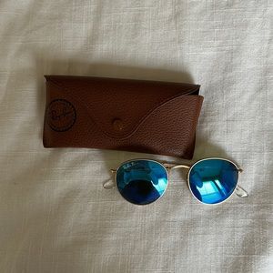 Ray bans- gold trim with blue lens- minor scratches on left lens